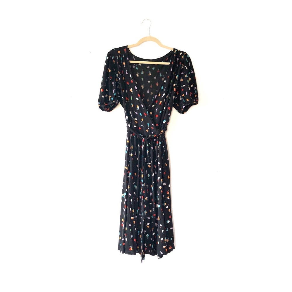 Only Hearts Black Summer Floral Wrap Dress 100% Rayon